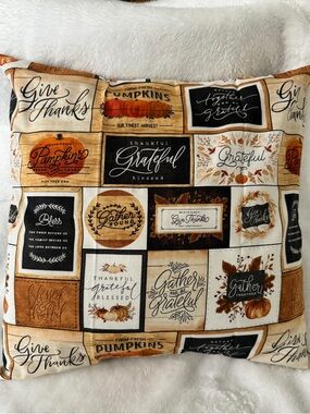 Autumn 'Give Thanks' Decorative Accent Pillow cover - Beige, Black & Orange